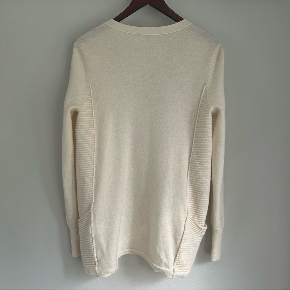 100% Cashmere Soft Knit Open Front Stretchy Cardigan Sweater Pockets Medium