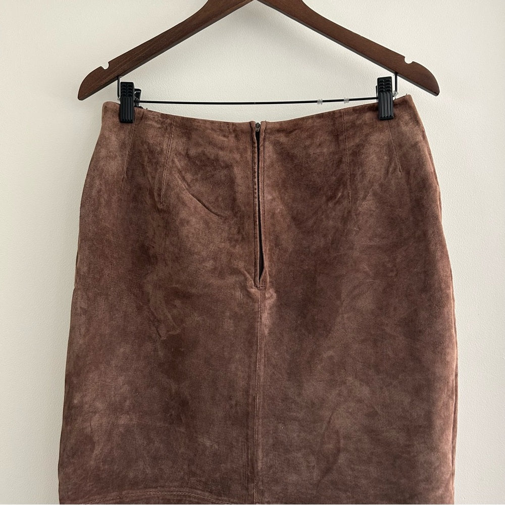 Vintage Mocha Brown Suede Leather 100% Genuine Straight Long Midi Maxi Skirt