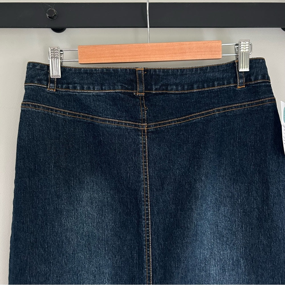 Vintage Denim Jean Maxi Straight Skirt Cargo Flap Patch Pockets