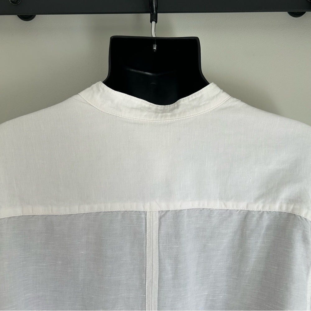 Linen Blend Long Sleeve V Neck Beach Wedding Shirt Size Medium