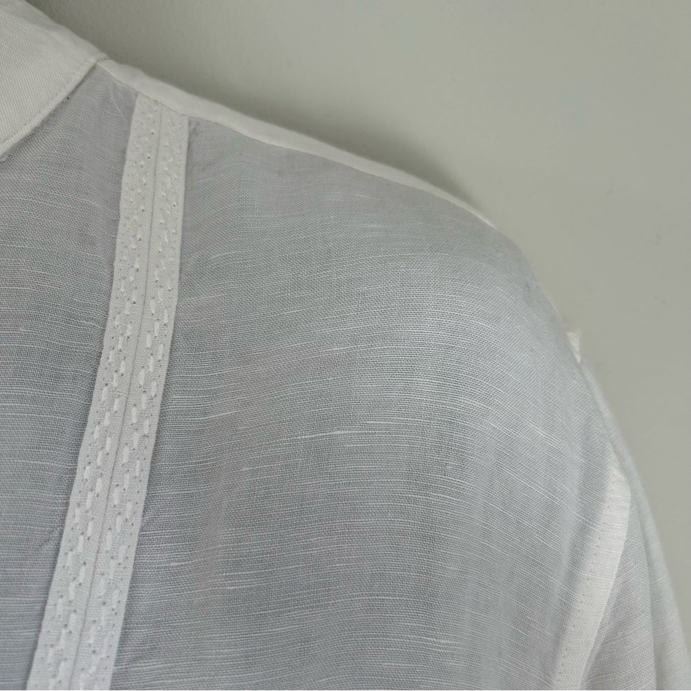 Linen Blend Long Sleeve V Neck Beach Wedding Shirt Size Medium