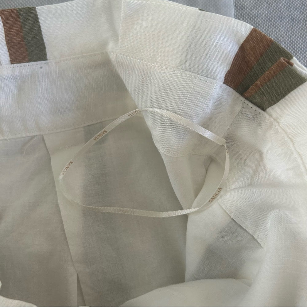 Sancia Pleated Lined Full Circle Linen Tencel Paperbag Waist Striped Maxi Skirt