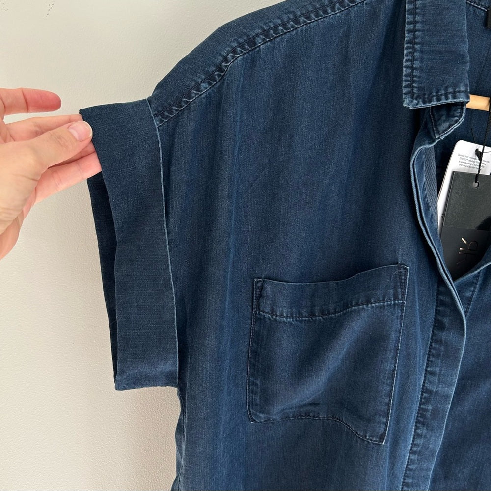 NEW! Renuar Notch Collar Tie-Front Tencel Lightweight Cuffed Short Sleeve Top