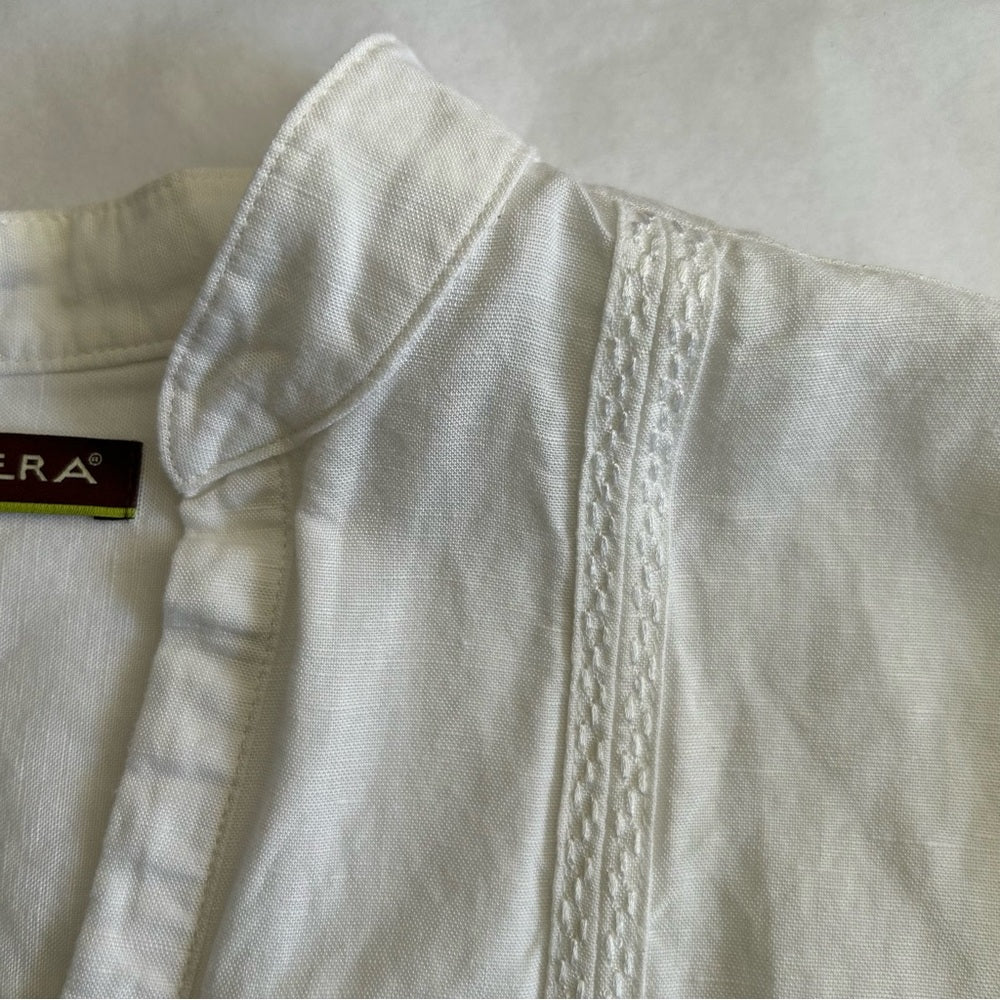 Linen Blend Long Sleeve V Neck Beach Wedding Shirt Size Medium