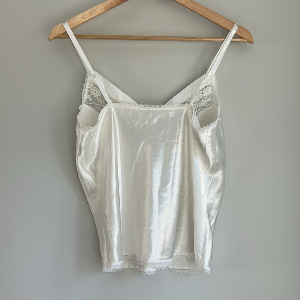 Vintage Victoria’s Secret Satin Lace Trim Elegant V-Neck Baby Doll Feminine Cami