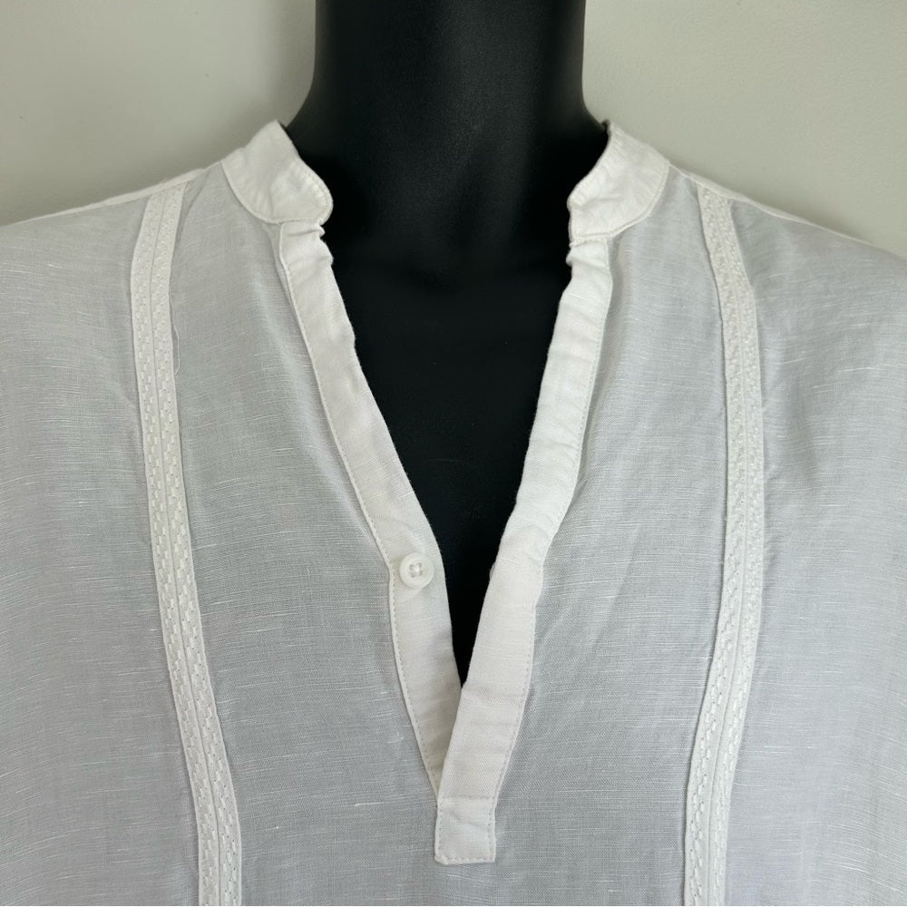 Linen Blend Long Sleeve V Neck Beach Wedding Shirt Size Medium