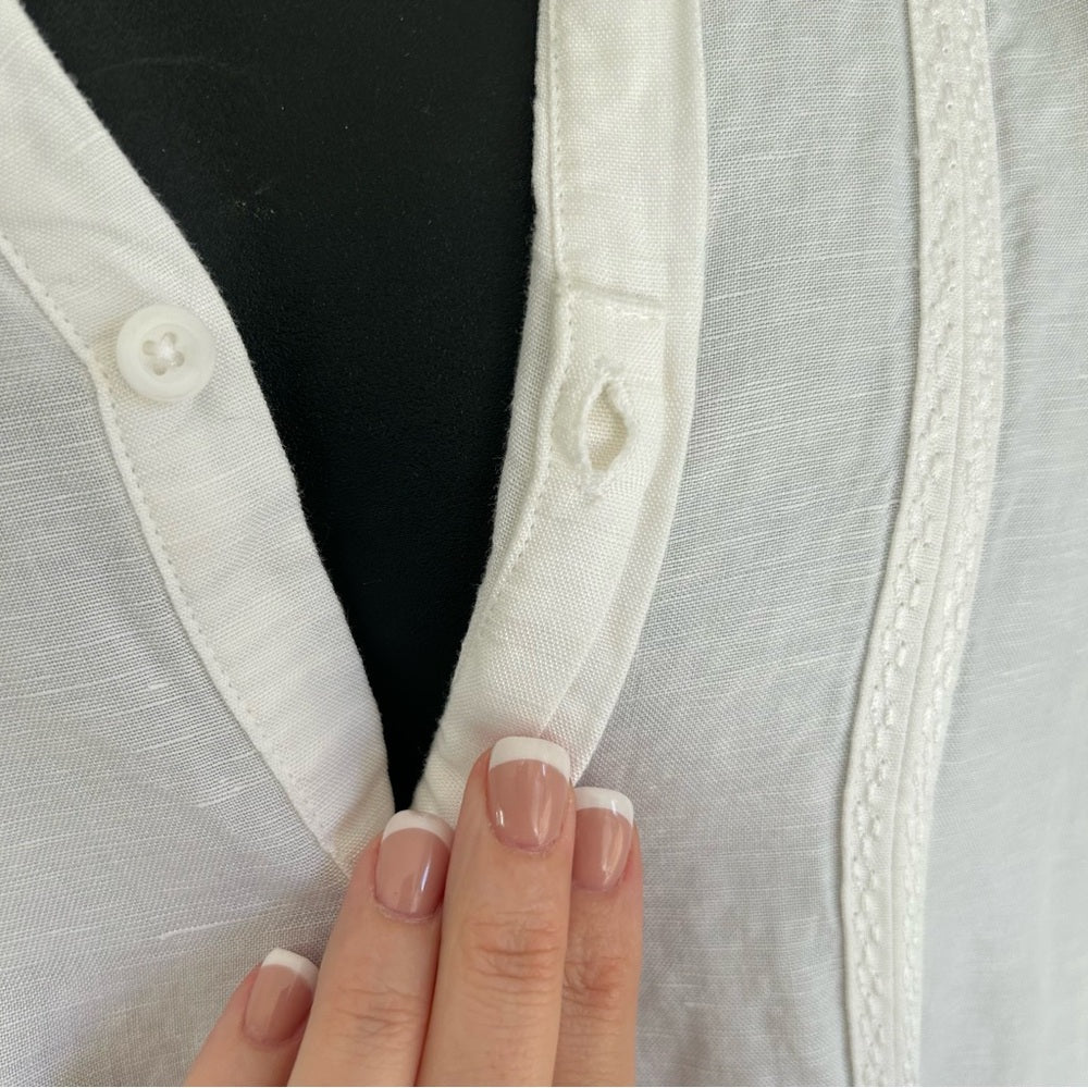 Linen Blend Long Sleeve V Neck Beach Wedding Shirt Size Medium
