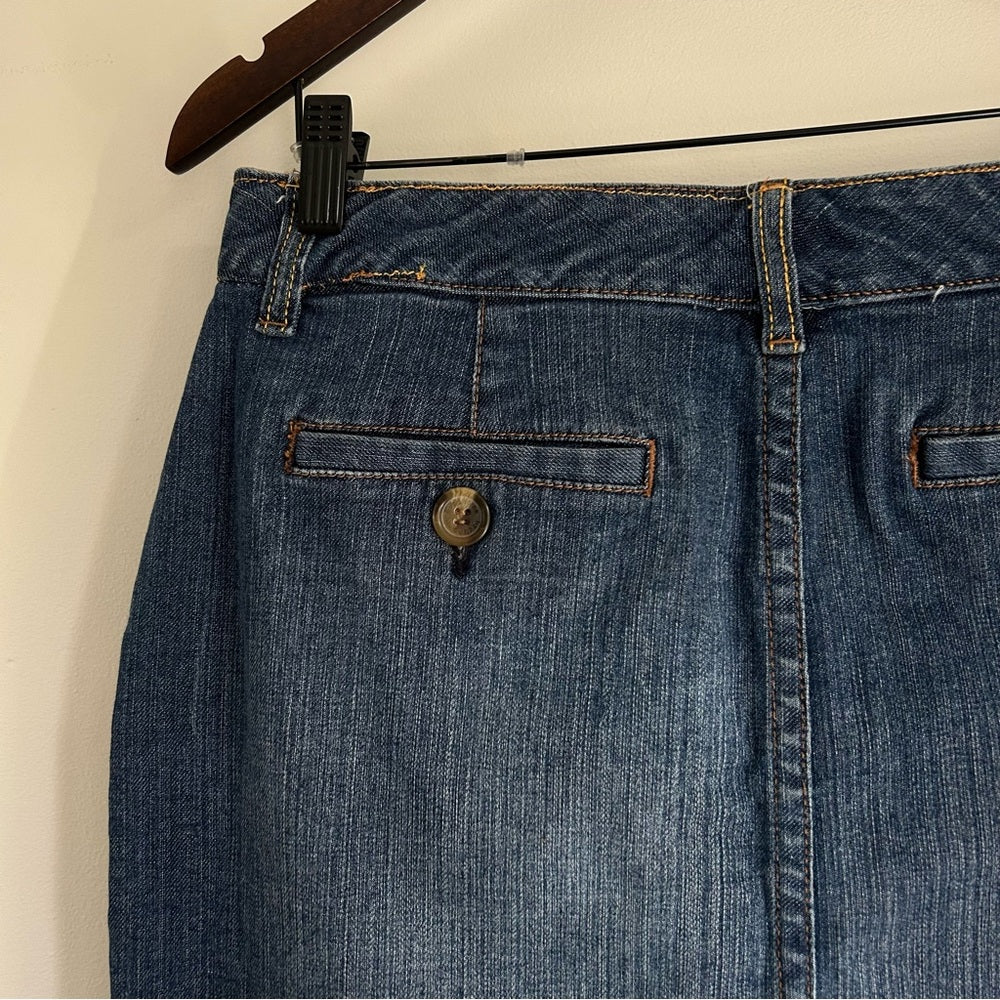 Vintage Stretchy Denim Jean Button-Front Straight Pencil Skirt