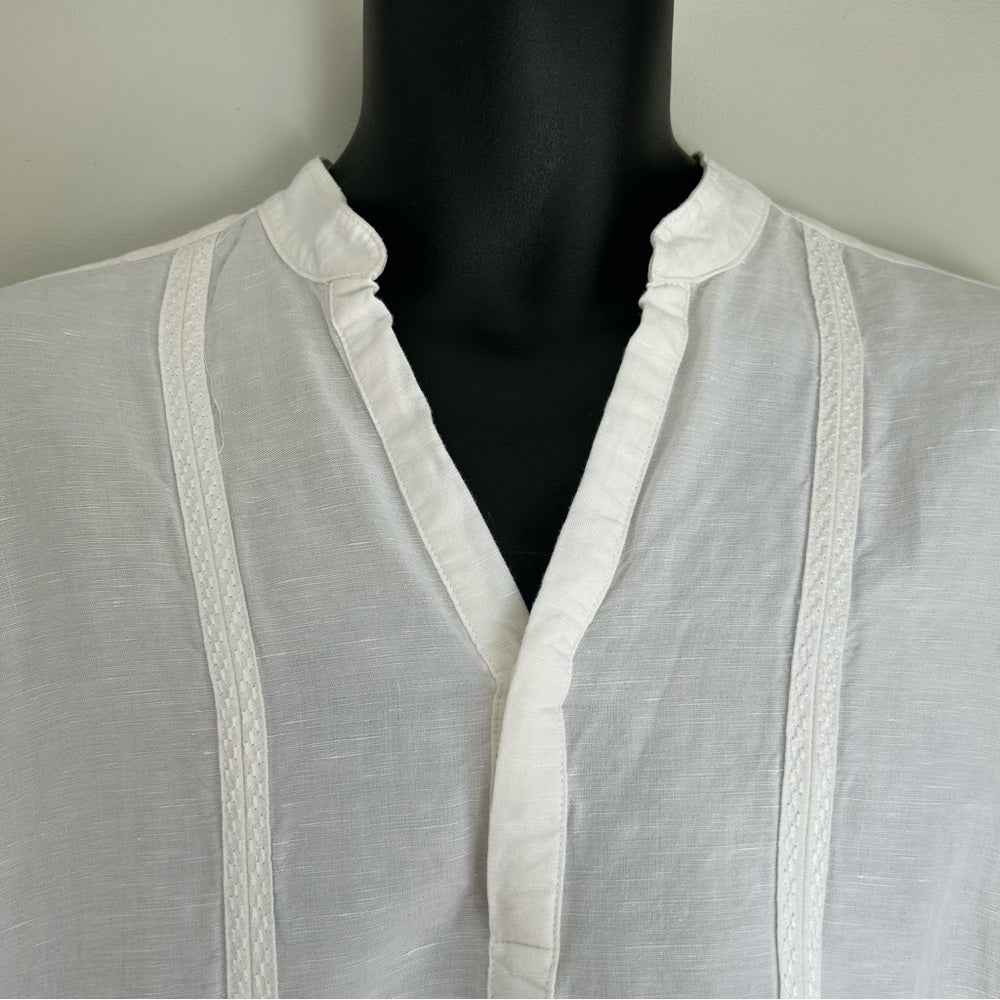 Linen Blend Long Sleeve V Neck Beach Wedding Shirt Size Medium