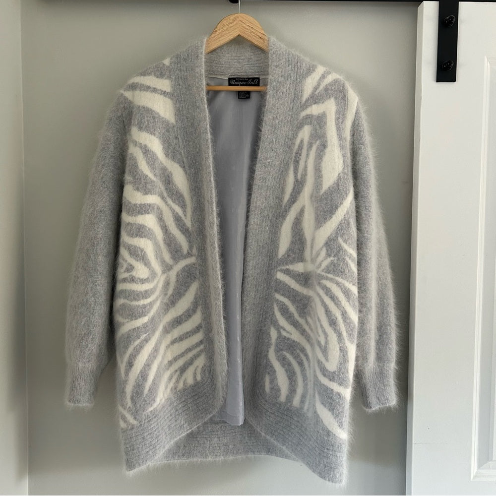 Vintage Angora Wool Soft Long Open Cardigan Sweater Zebra