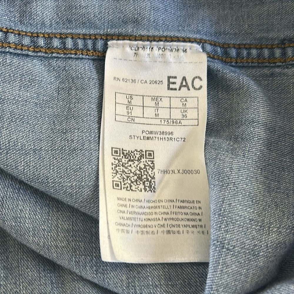 Denim Button Up Jean Shirt Yoke Cargo Flap Patch Chest Pockets