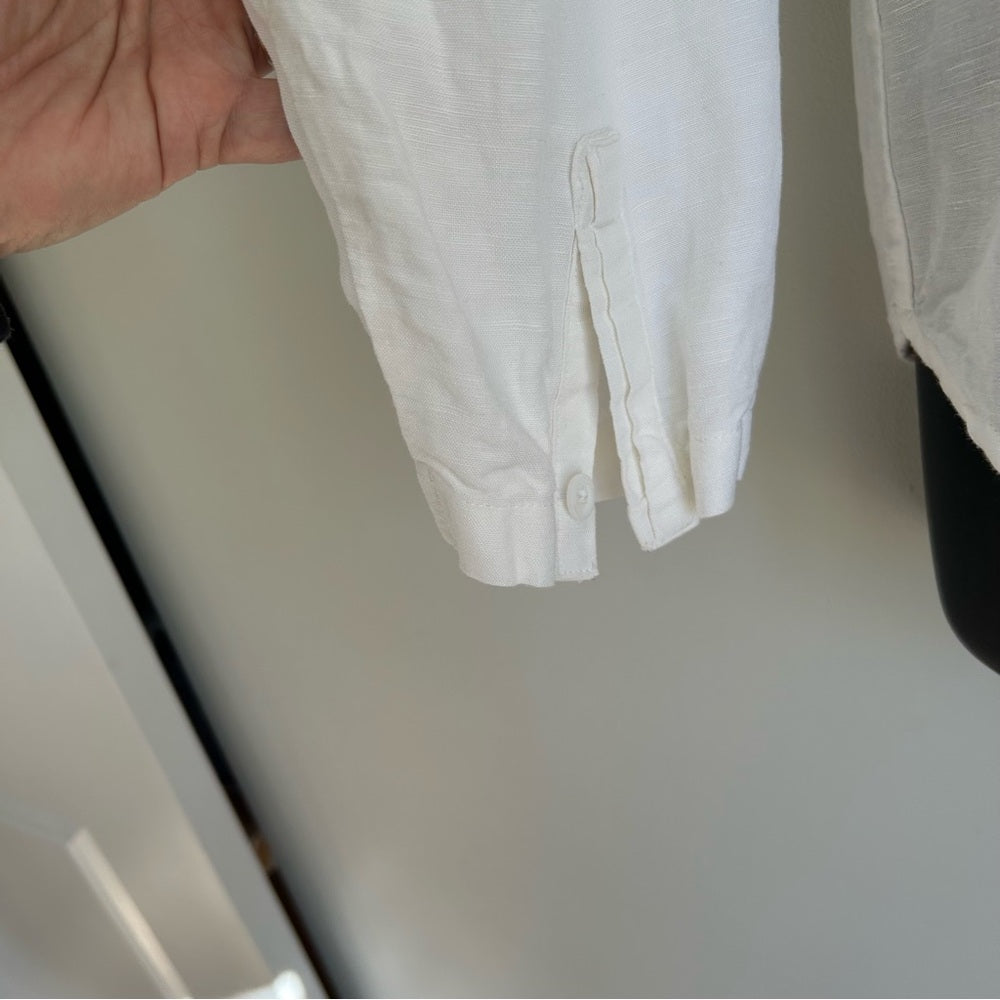 Linen Blend Long Sleeve V Neck Beach Wedding Shirt Size Medium