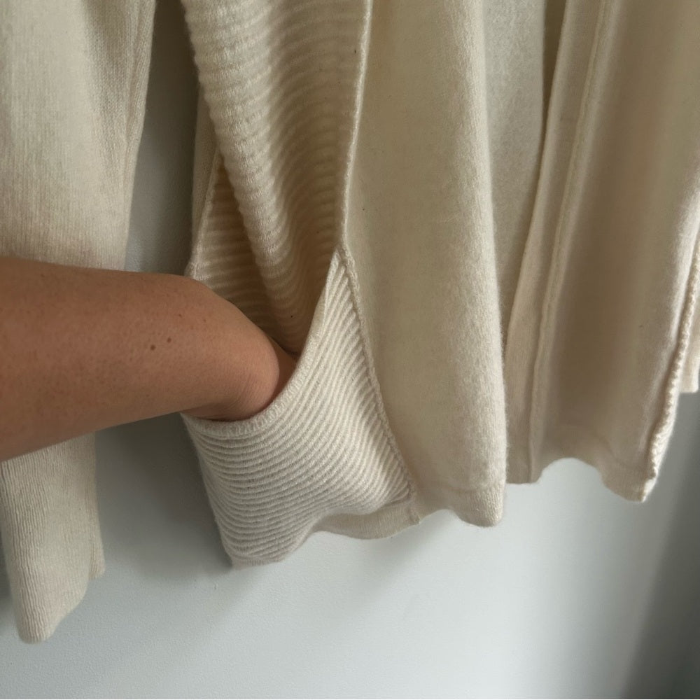 100% Cashmere Soft Knit Open Front Stretchy Cardigan Sweater Pockets Medium