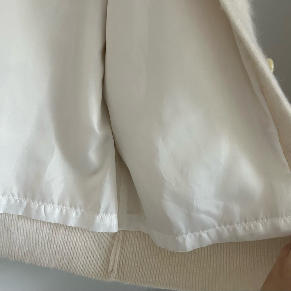 Elegant Vintage Angora Wool Soft White Button-Up Cardigan Sweater