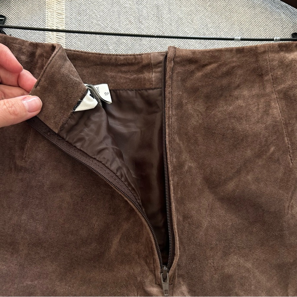 Vintage Mocha Brown Suede Leather 100% Genuine Straight Long Midi Maxi Skirt