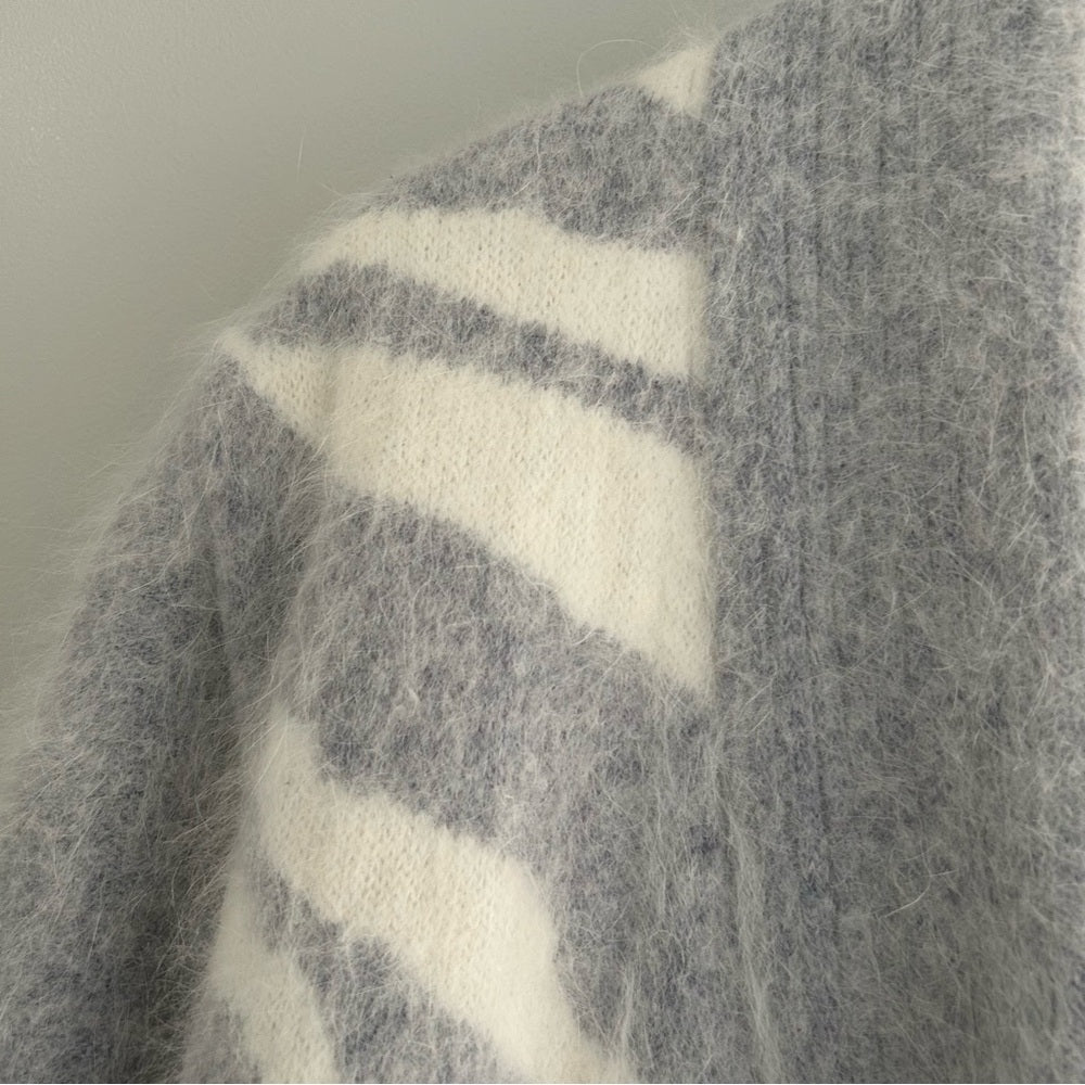 Vintage Angora Wool Soft Long Open Cardigan Sweater Zebra