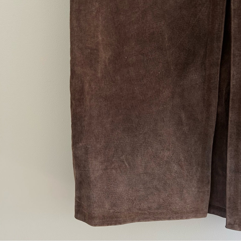 Vintage Mocha Brown Suede Leather 100% Genuine Straight Long Midi Maxi Skirt