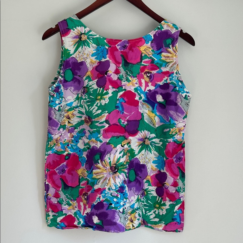 Vintage Silk Sleeveless Blouse Top Floral