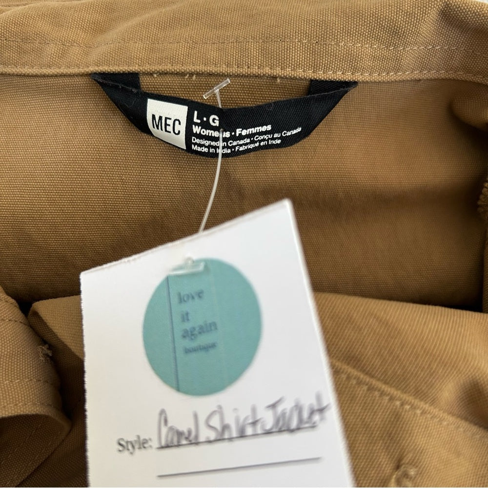 MEC Boxy Workwear Utility Shirt Jacket Camel Button Up Size Large