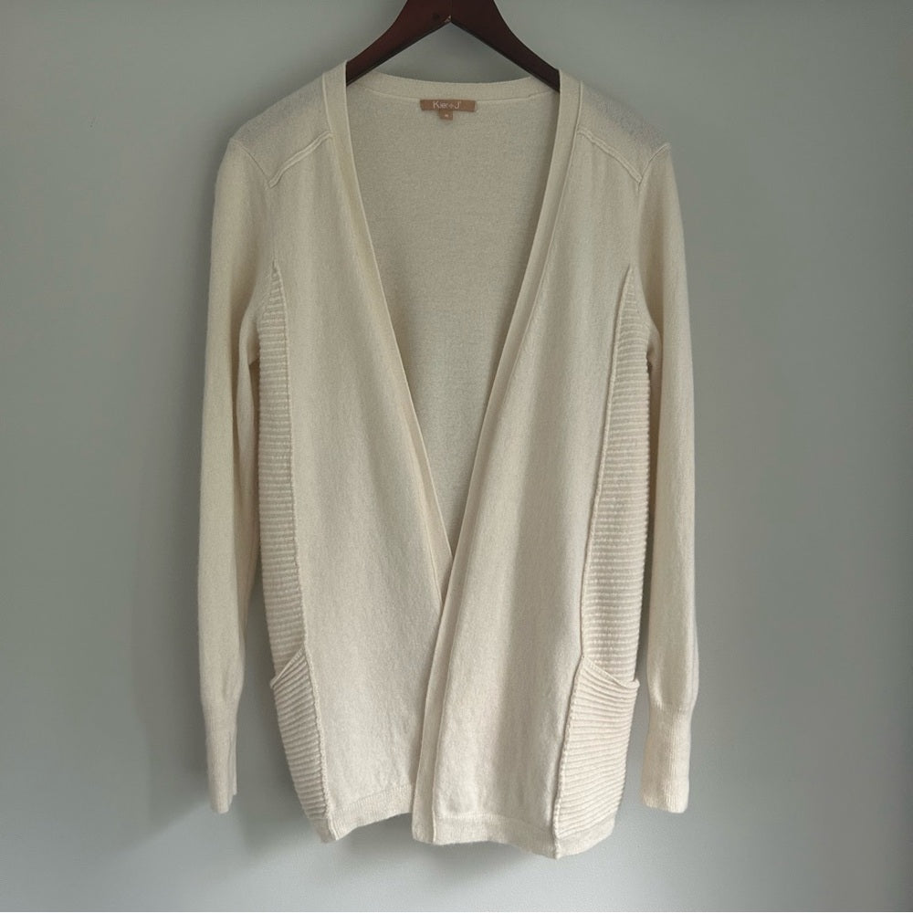 100% Cashmere Soft Knit Open Front Stretchy Cardigan Sweater Pockets Medium