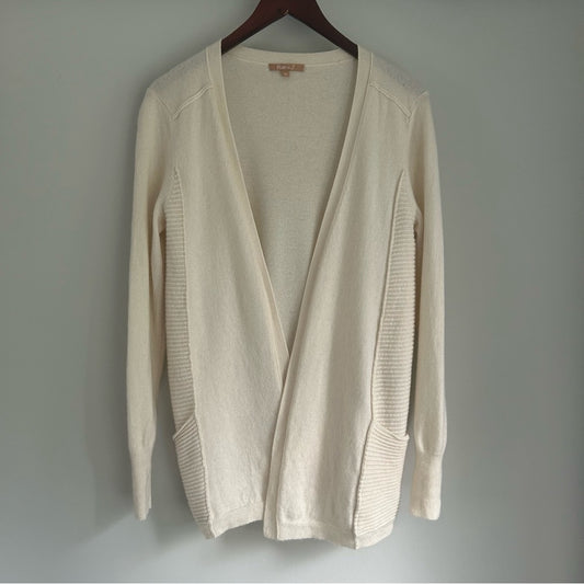100% Cashmere Soft Knit Open Front Stretchy Cardigan Sweater Pockets Medium