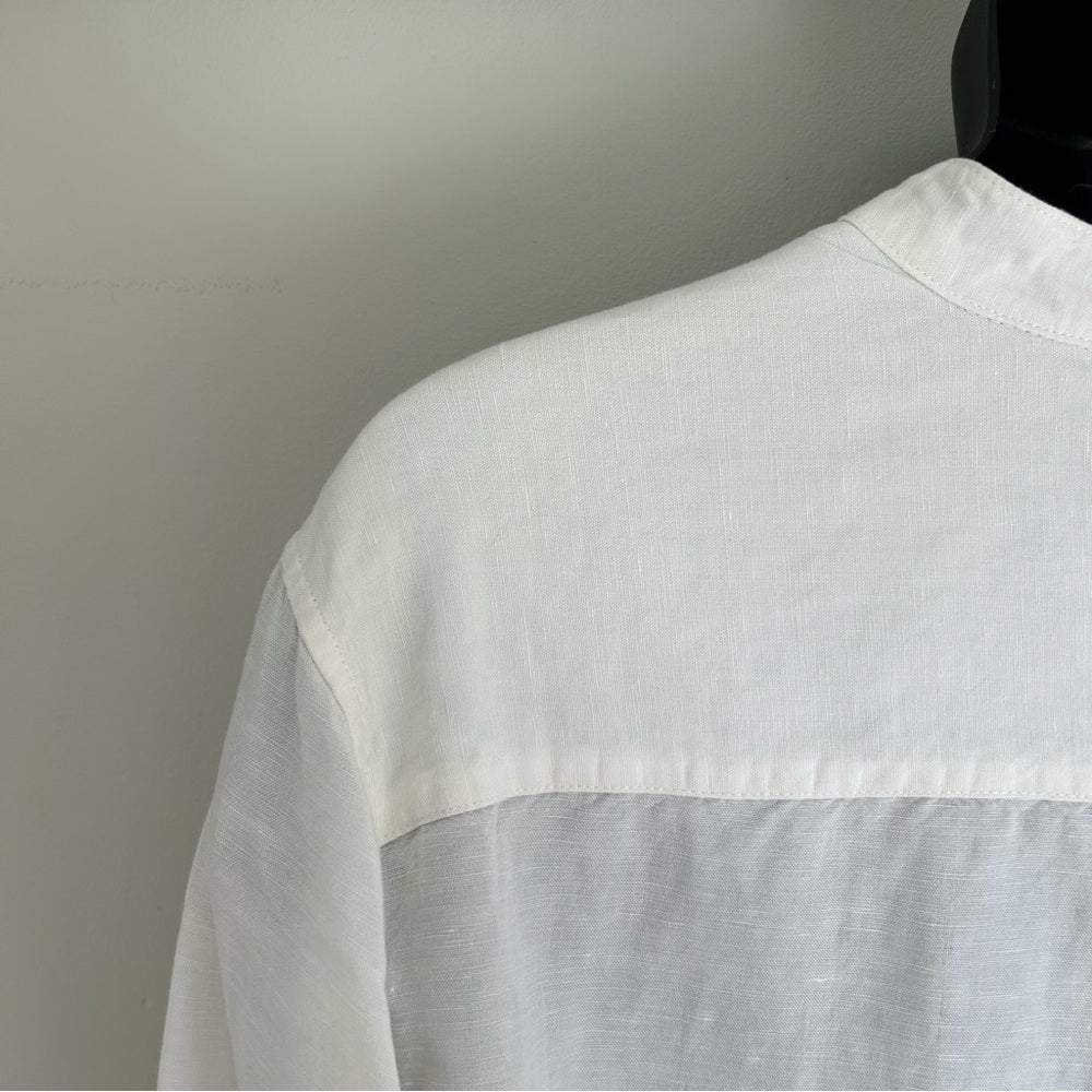 Linen Blend Long Sleeve V Neck Beach Wedding Shirt Size Medium