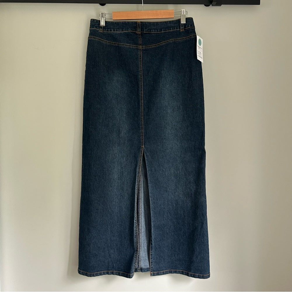 Vintage Denim Jean Maxi Straight Skirt Cargo Flap Patch Pockets
