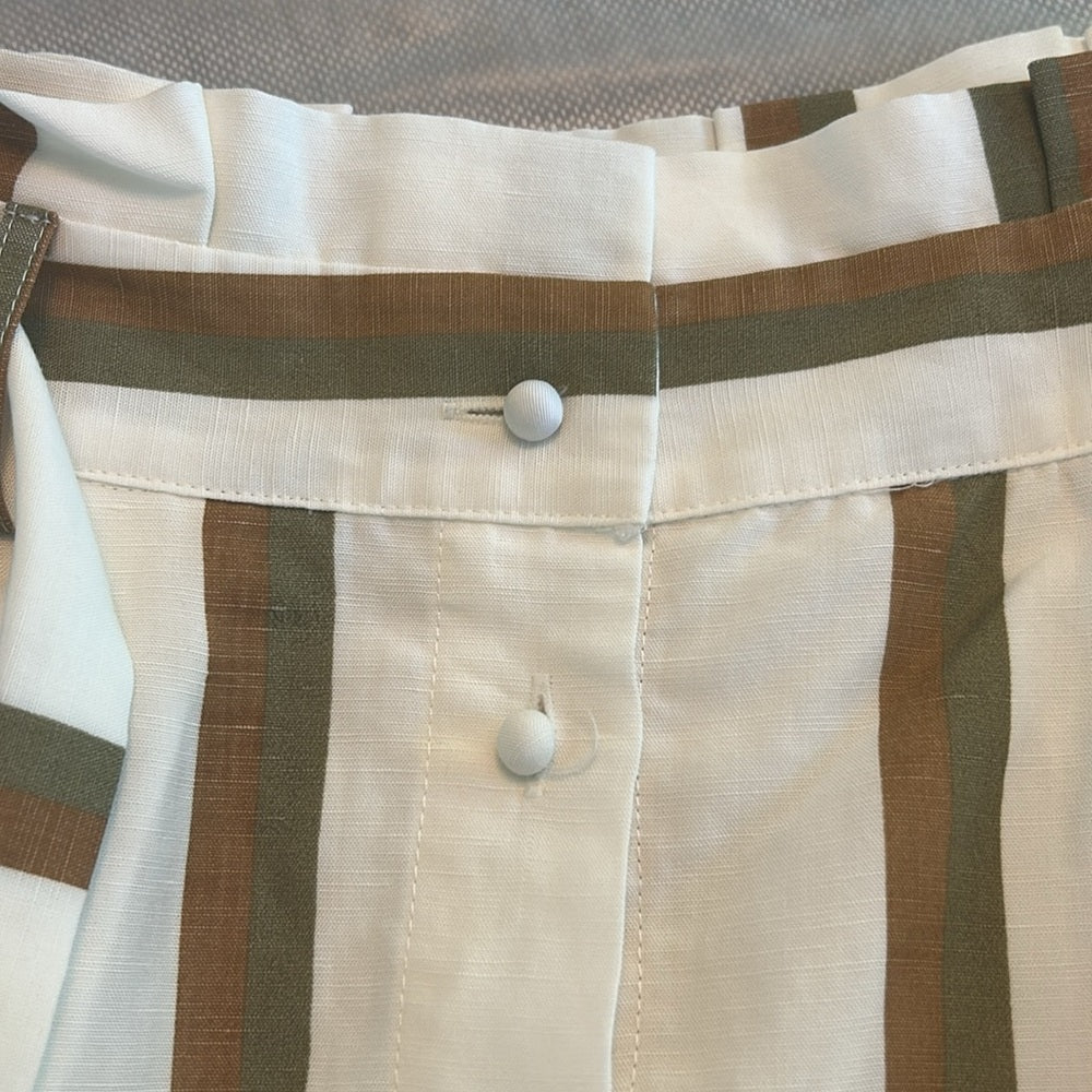 Sancia Pleated Lined Full Circle Linen Tencel Paperbag Waist Striped Maxi Skirt