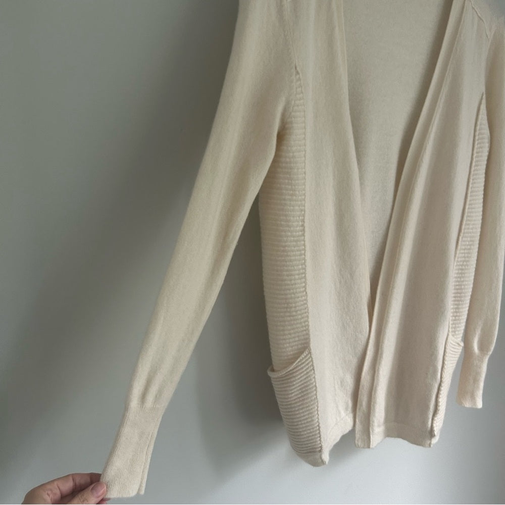 100% Cashmere Soft Knit Open Front Stretchy Cardigan Sweater Pockets Medium
