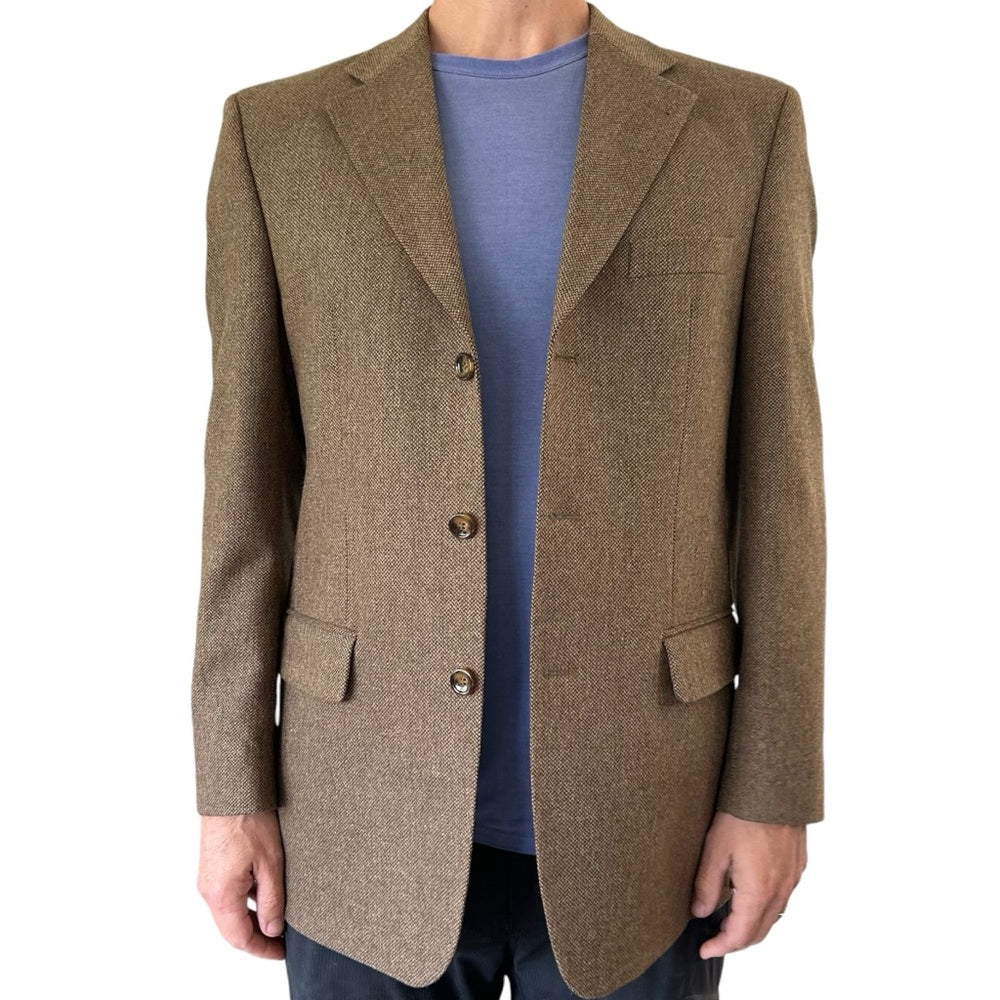 Cashmere Wool Like-New Tweed Sport Coat Blazer Jacket Brown Size Tall Large