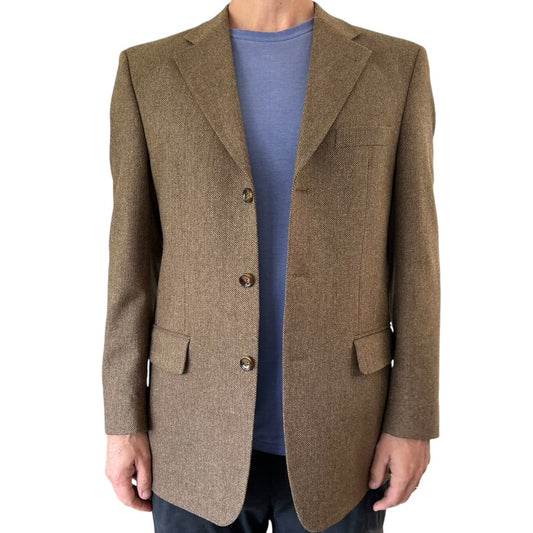 Cashmere Wool Like-New Tweed Sport Coat Blazer Jacket Brown Size Tall Large