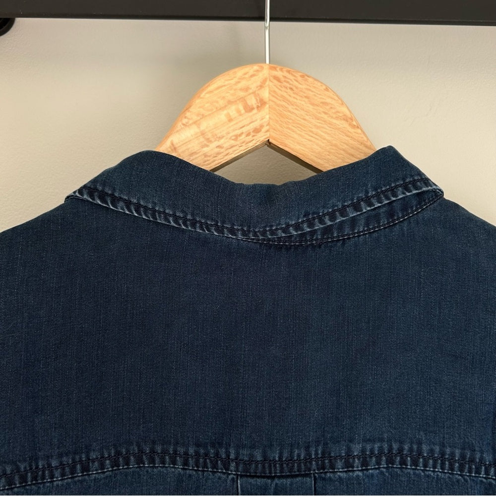 NEW! Renuar Notch Collar Tie-Front Tencel Lightweight Cuffed Short Sleeve Top