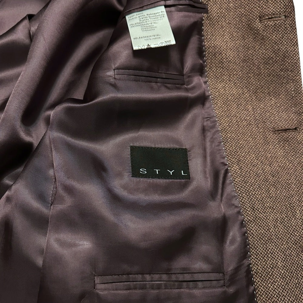 Cashmere Wool Like-New Tweed Sport Coat Blazer Jacket Brown Size Tall Large