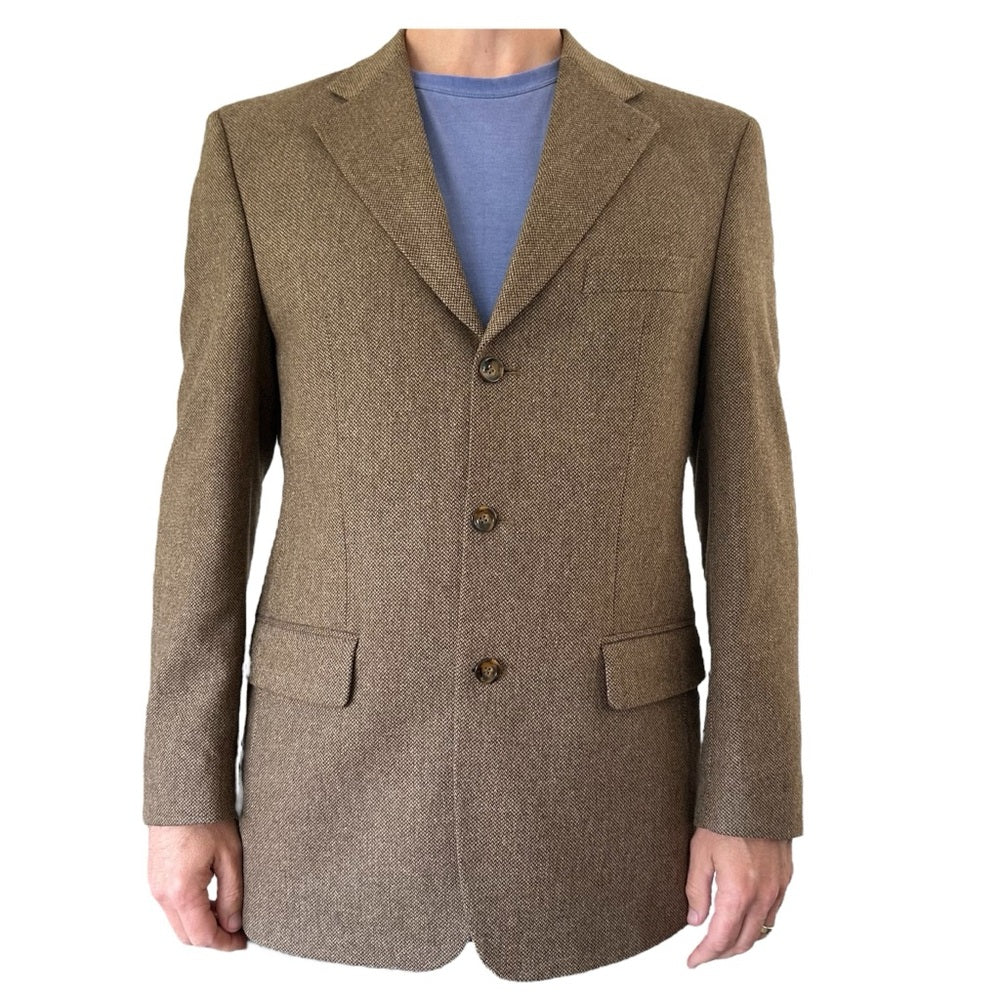 Cashmere Wool Like-New Tweed Sport Coat Blazer Jacket Brown Size Tall Large