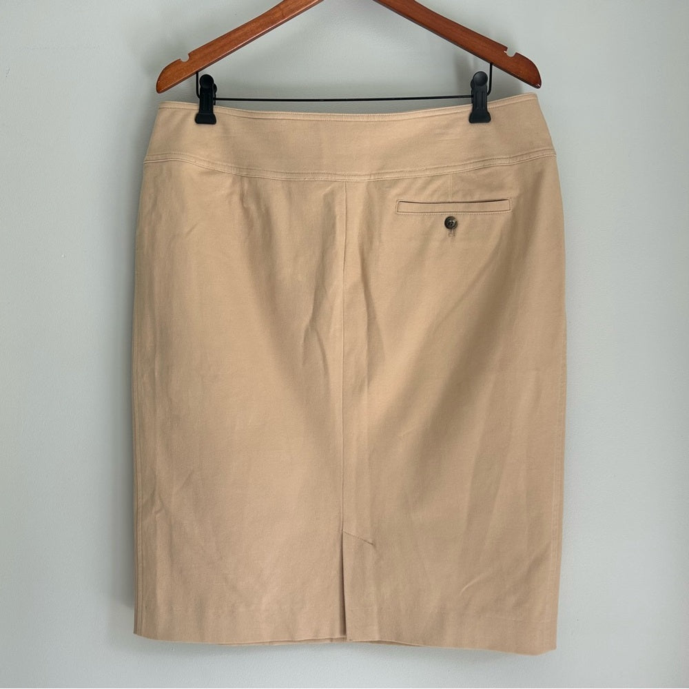 Ralph Lauren Camel Brown Belt Detail Stretchy Straight Pencil Knee Length Skirt