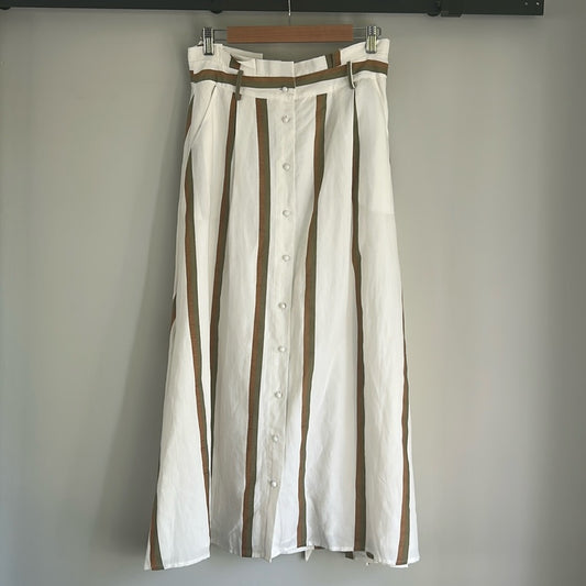 Sancia Pleated Lined Full Circle Linen Tencel Paperbag Waist Striped Maxi Skirt