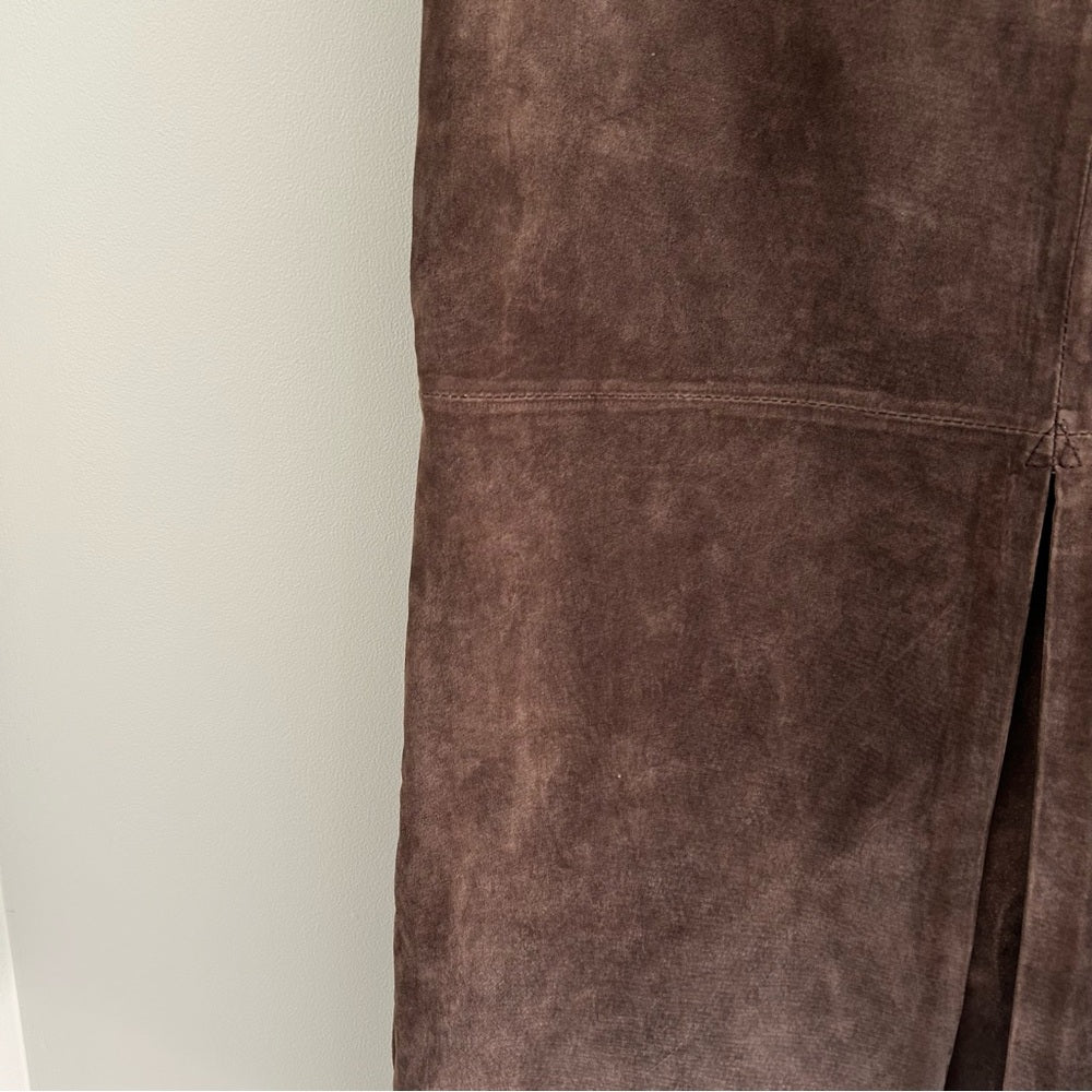 Vintage Mocha Brown Suede Leather 100% Genuine Straight Long Midi Maxi Skirt