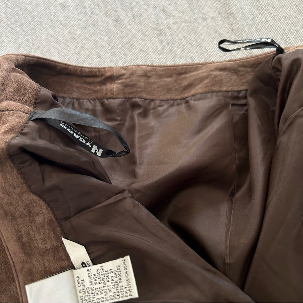 Vintage Mocha Brown Suede Leather 100% Genuine Straight Long Midi Maxi Skirt