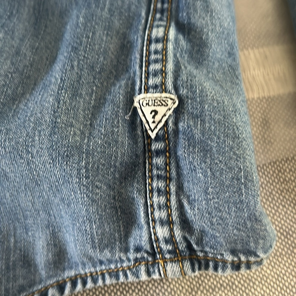 Denim Button Up Jean Shirt Yoke Cargo Flap Patch Chest Pockets