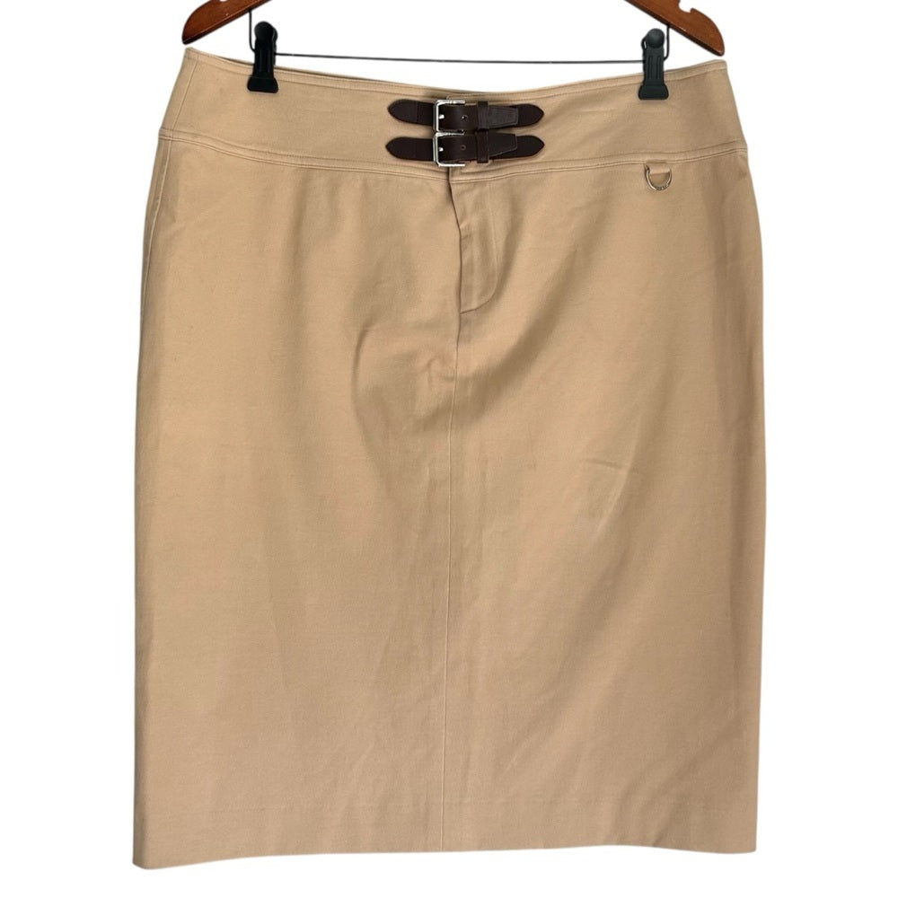 Ralph Lauren Camel Brown Belt Detail Stretchy Straight Pencil Knee Length Skirt