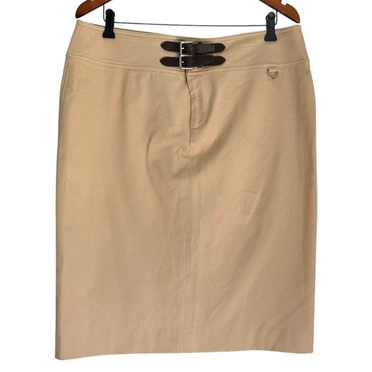 Ralph Lauren Camel Brown Belt Detail Stretchy Straight Pencil Knee Length Skirt