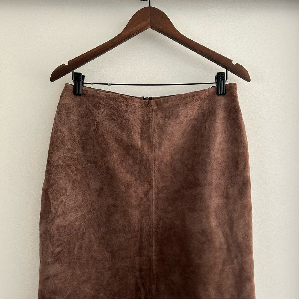 Vintage Mocha Brown Suede Leather 100% Genuine Straight Long Midi Maxi Skirt