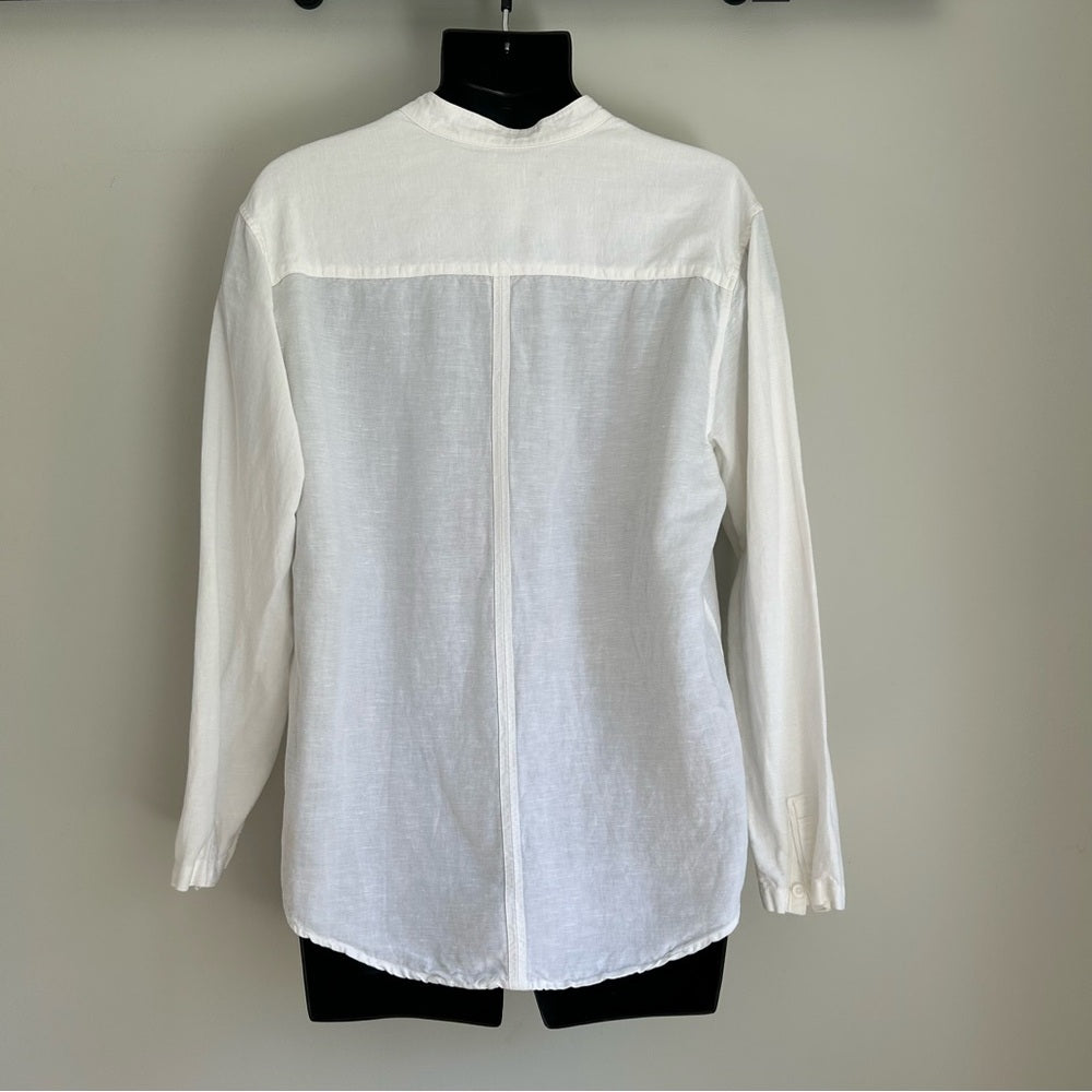 Linen Blend Long Sleeve V Neck Beach Wedding Shirt Size Medium