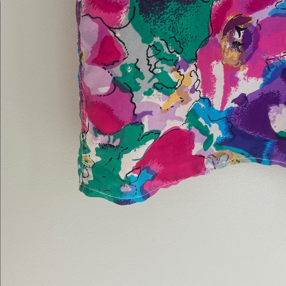 Vintage Silk Sleeveless Blouse Top Floral