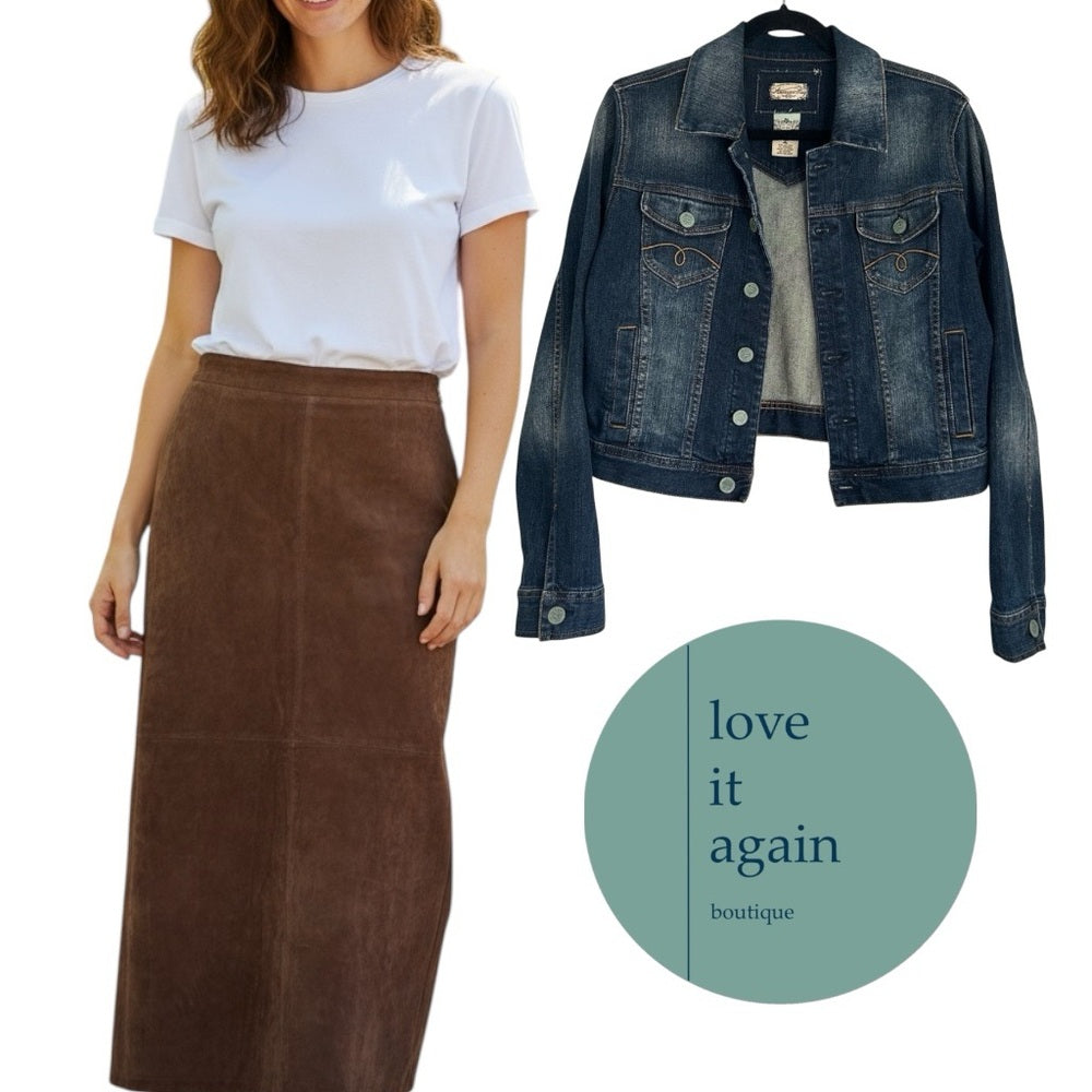 Vintage Mocha Brown Suede Leather 100% Genuine Straight Long Midi Maxi Skirt