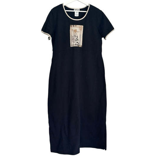 Vintage Nina Piccalino Cotton Short Sleeve Midi Maxi Dress Giraffe Motif Size 14