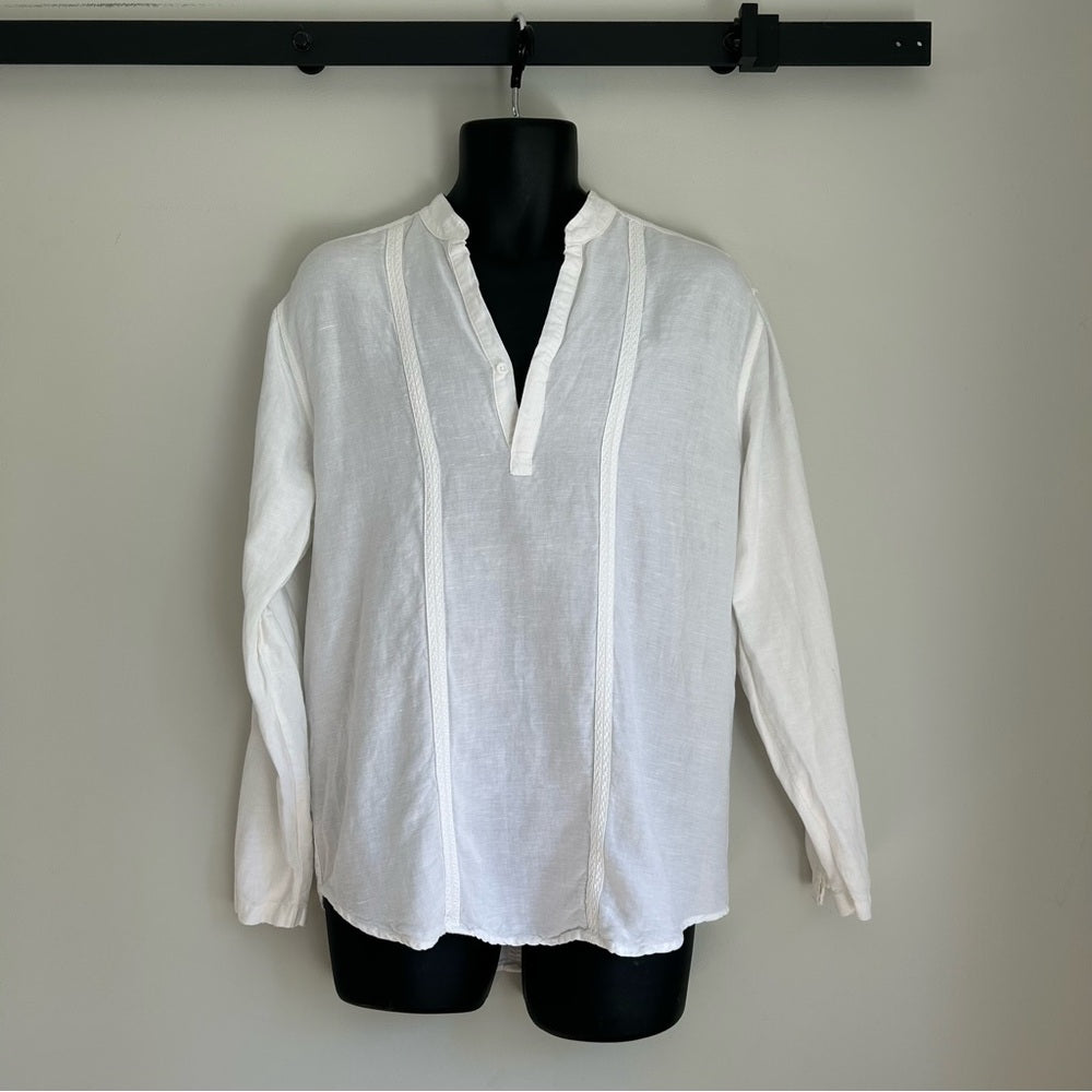 Linen Blend Long Sleeve V Neck Beach Wedding Shirt Size Medium