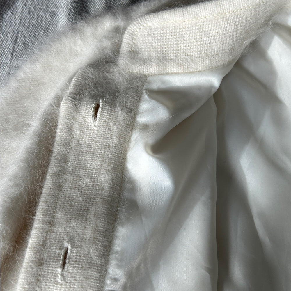 Elegant Vintage Angora Wool Soft White Button-Up Cardigan Sweater