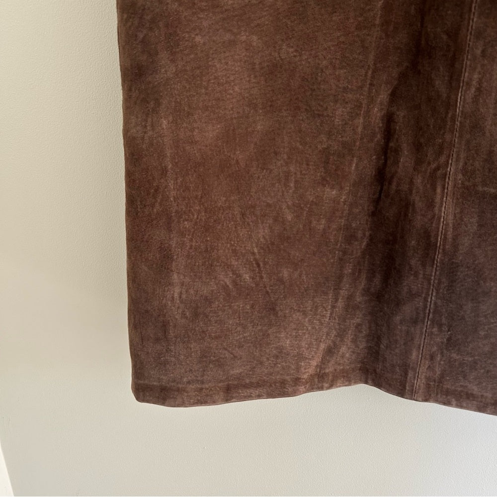 Vintage Mocha Brown Suede Leather 100% Genuine Straight Long Midi Maxi Skirt