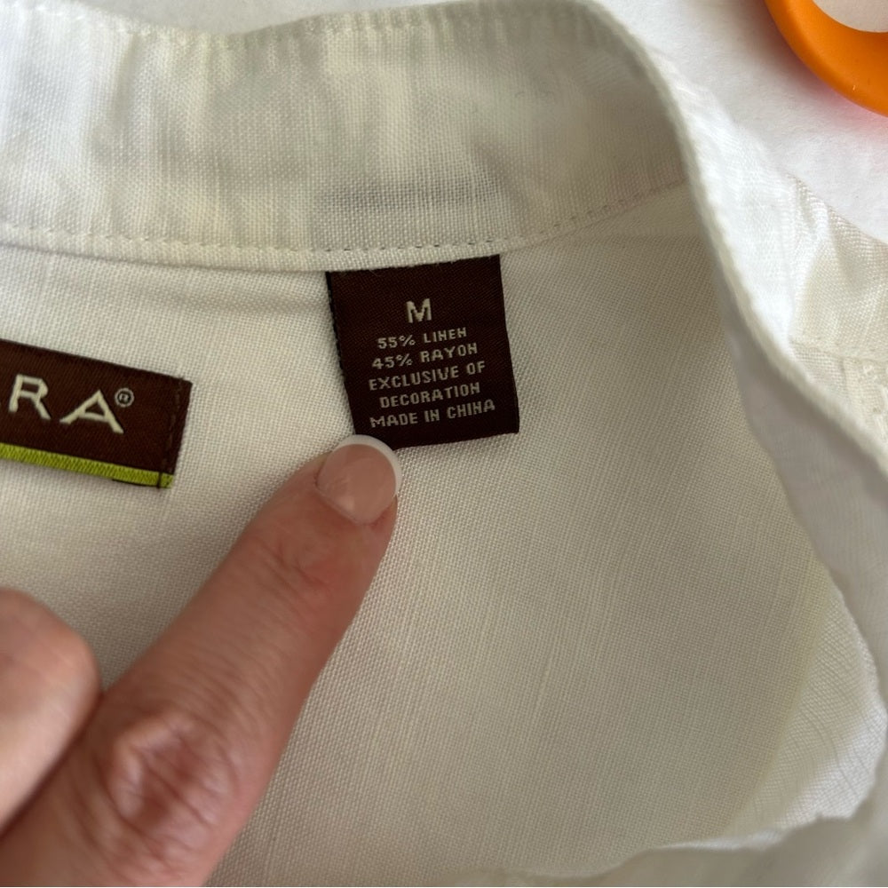 Linen Blend Long Sleeve V Neck Beach Wedding Shirt Size Medium